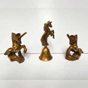 Vintage Brass Unicorn set of 3 (Figures and Bell)